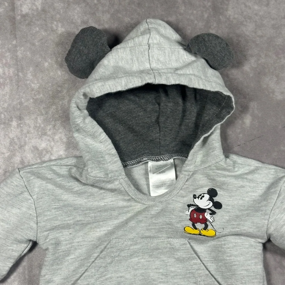 Disney Baby Mickey Mouse Gray Hoodie with 3D Ears 3-6 Months Pullover Sweatshirt